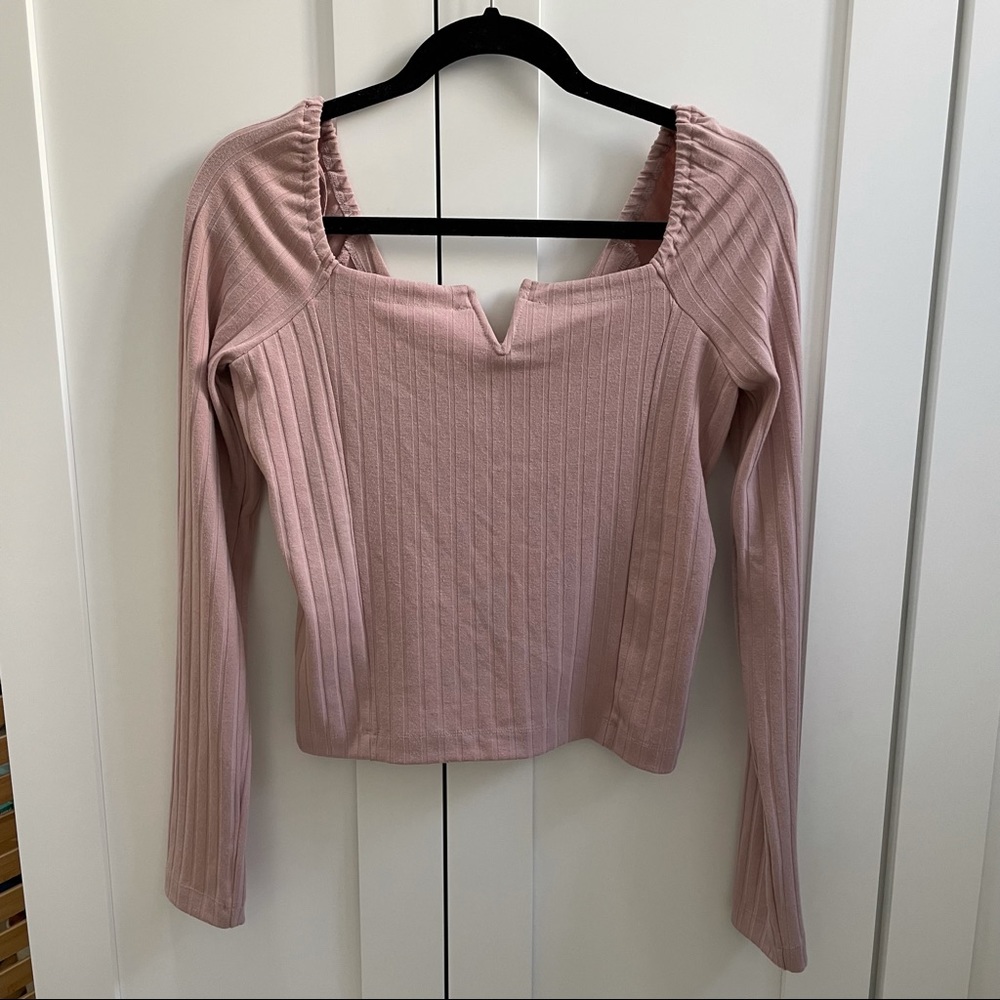 Free People Ribbed Square Neck Long Sleeve